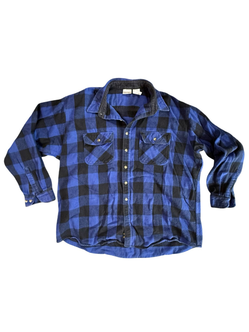 Vintage Field & Stream Royal Blue Black Buffalo Plaid Fleece Flannel Shirt Jacke